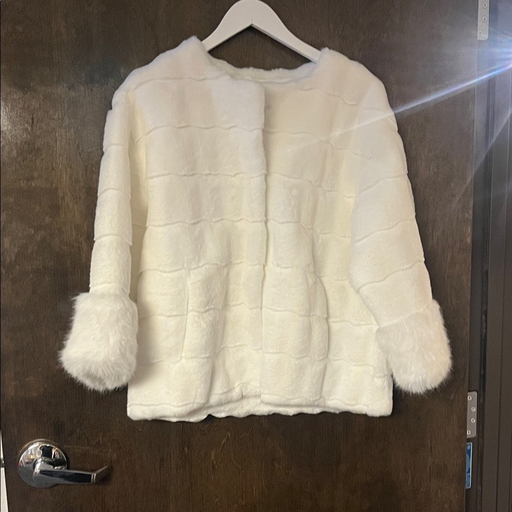 St. John Collection Ivory Faux Fur Jacket